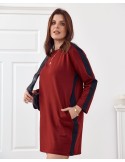 Пряме плаття в смужку Plus Size бордове FI585 - Інтернет-магазин - Бутік